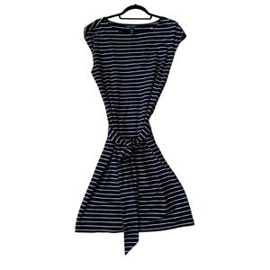 Lauren Ralph Lauren Dress M Medium Stretch Stripe Cruise Resort Nautical  Belted